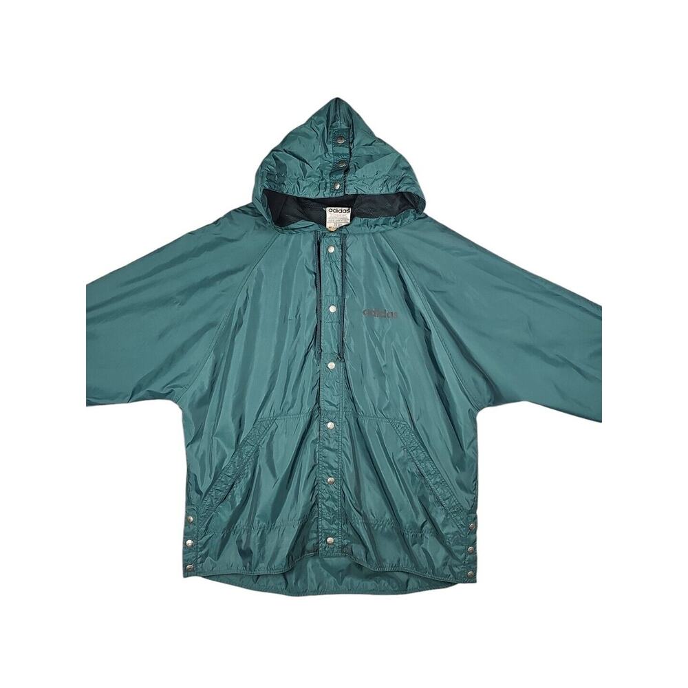 Vtg Adidas Hooded Windbreaker Mens Large Green Retro Spellout Rain Gear 80s 90s